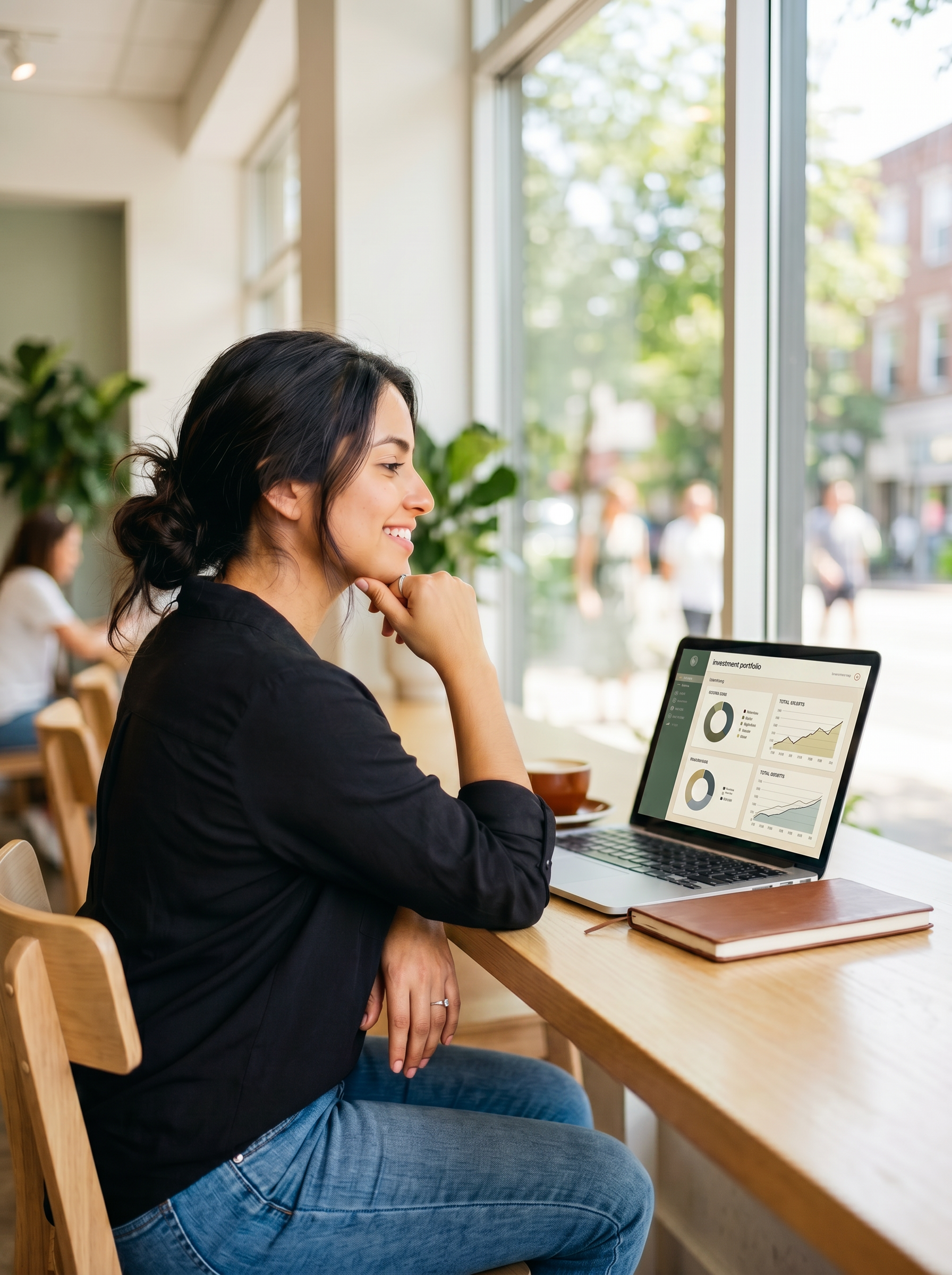 A focused woman working at a clean, modern desk